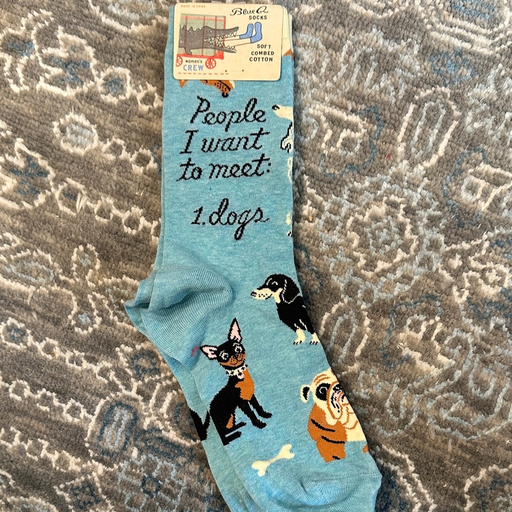 Blue Q Dog Print Crew Socks - Size 8 - NWT